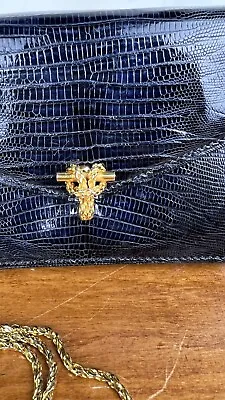 VINTAGE Lizard Leather Envelope Clutch Handbag Purse*Blue*Swivel Clasp*Sm • $75
