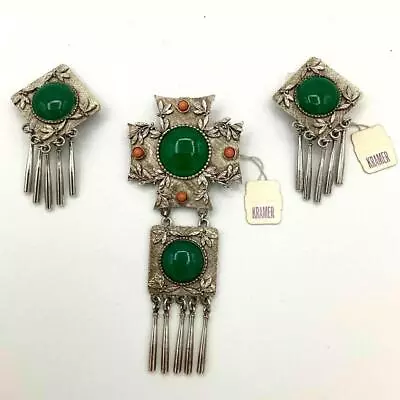 Vintage 1950's Kramer Etruscan Revival Brooch & Earrings Set W/Original Tags • $61