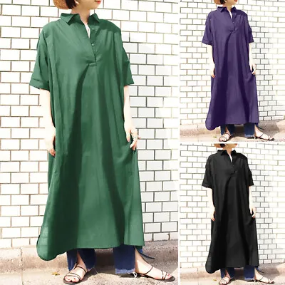 $30.79 • Buy ZANZEA Women Short Sleeve V Neck Casual Holiday Plain Oversized Maxi Shirt Dress