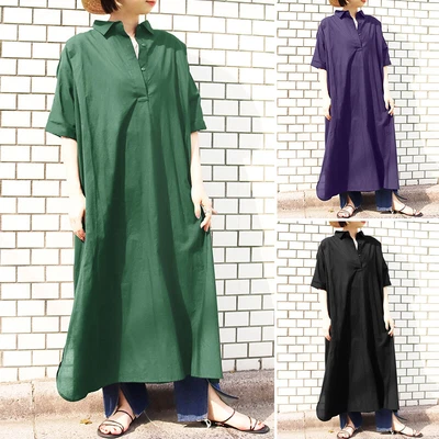 $29.78 • Buy ZANZEA Women Short Sleeve V Neck Casual Holiday Plain Oversized Maxi Shirt Dress