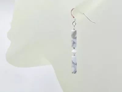 White & Pastel Grey Howlite Earrings With Sterling Silver & Swarovski Crystals • £12.95