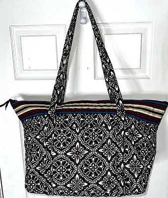 Vera Bradley Original VTG Miller Bag Large Tote Luggage Barcelona Black White • $29.99