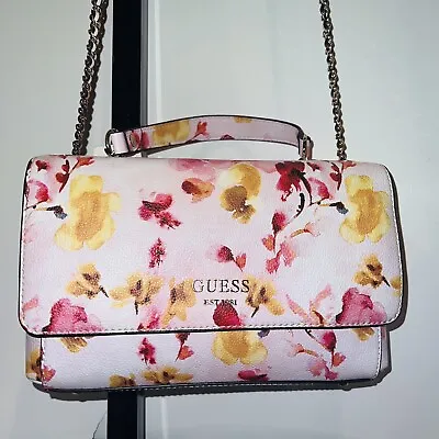 $90 • Buy New Pink GUESS Purse Bag Satchel Flower Tote Handbag NWT Floral Fantine FG854521