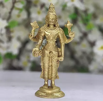 Standing Vishnu Statue Brass Lord Vishnu Idol Hindu God Vishnu Figure For Temple • $64.99
