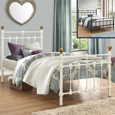 Metal Bed Atlas Black Or Ivory High Foot End 3 Size And 4 Mattress Options • £169.99