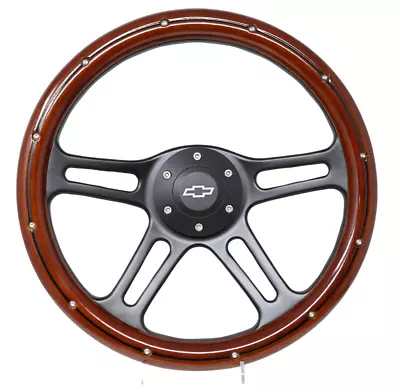 14  Real Mahogany Wood Steering Wheel W/Black Chevy Horn For Chevy C/K Series  • $149.99