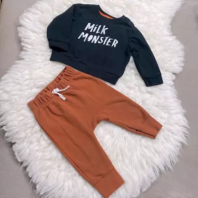 Cat & Jack Baby Boy Bundle Set Sweatshirt & Joggers  Milk Monster  Size 12 Month • $12