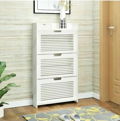 $84.96 • Buy Super Thin Shoe Cabinet Shoes Organiser Storage Rack White Cupboard Shelf