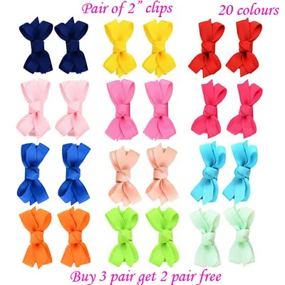 2  Mini Size Baby Girls Kids Ribbon Hair Clip Bows Clips Cute Bow School Pair • £2.99