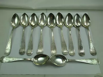 Antique 1850's Greenwood & Bro Coin Silver Teaspoon SET 11 Spoons Virginia 669E  • $223.20