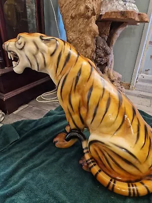 VINTAGE CERAMIC 70s ITALIAN  TYPE TIGER STATUE ORNAMENT MADE IN ITALY. • £310