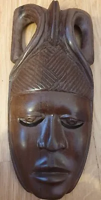 £6 • Buy Carved Wooden Face Plaque From Nigeria, Curved Top, Approx 20.5cm High, 9cm Wide