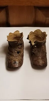Antique Victorian Rocking Horse Mk Leather Button Up Baby Doll Shoes 4.5” L 2” W • $74.99