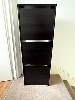 IKEA BISSA Shoe Cabinet With 3 Compartments 49x28x135 Cm Black-Brown • £15