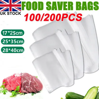 100pcs Vacuum Sealer Food Saver Bags Storage Textured Pouches Seal Embossed Vac • £8.29