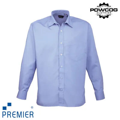 Mens Long Sleeve Shirt Plain Classic Poplin Easy Care Pocket Premier All Sizes • £15.95