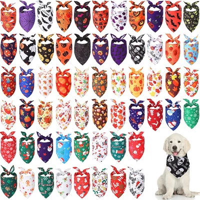 $66.99 • Buy 60 Pieces Holiday Dog Bandanas Halloween Thanksgiving Christmas Adjustable Dog B