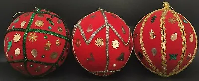 Vintage Red Sequin Beaded Christmas Ornaments 5  Tall Lot Of 3 • $19.99