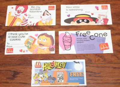 Vintage  McDonalds   TREAT Certificates Coupons (LOT OF 5)  1990's • $11.04