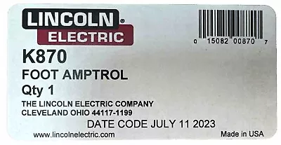 Lincoln Electric K870 Foot Amptrol 6 Pin. WELDING AMPTROL. 25FT (7.6M). • $673.88