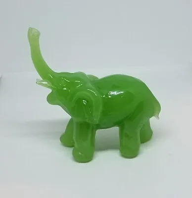 Vintage Green Jade Jadite Solid Glass Tusked Long Trunk Elephant Figurine • $12.99