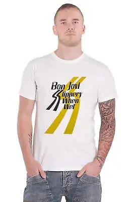 £15.95 • Buy Bon Jovi T Shirt Slippery When Wet Band Logo New Official Mens White
