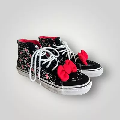 2012 Vans High Top Hello Kitty Bow Black Red Sneakers Shoes  8.5 Womens/7 Mens • $60