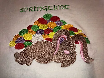 Jerzees Sweater Embroidered Springtime Sleeping Easter Bunny W/Colored Eggs Sz L • $25