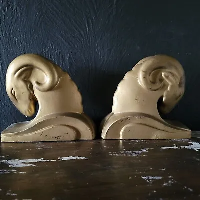 Vintage Art Deco Ram's Head Bookends Art Deco Library Decor C. 1930s • $86