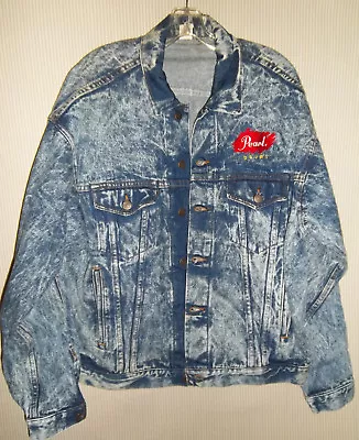 Vintage 80's Pearl Drums Blue Jean Jacket Size L Chest 48  Acid Wash Denim 1980s • $77.77