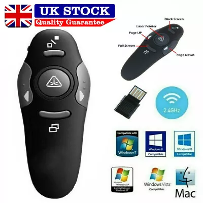 For PC Power Point Presentation Remote Wireless Presenter Laser Pointer Clicker • £7.79