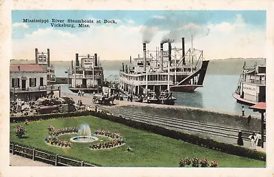 Mississippi River Steamboats Vicksburg MS C1920 Postcard • $7.95