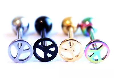 Peace Symbol Logo Sign Hippy Fancy Design 316L Surgical Steel Tongue Bar Barbell • £3.11