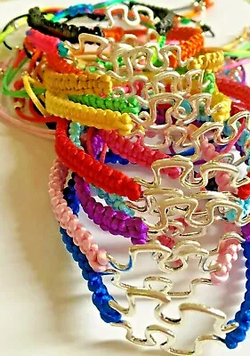 £2.10 • Buy Various Colours: Silver Coloured Puzzle Piece Autism Awareness Macrame Bracelet