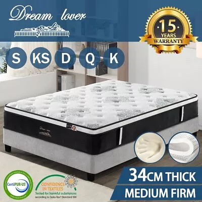 QUEEN DOUBLE KING Single Mattress 9Zone Pocket Spring Mattress Latex Memory Foam • $152.10