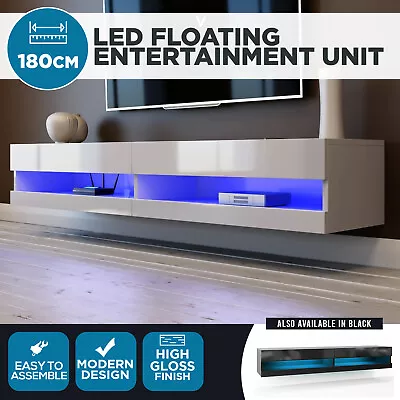 $119 • Buy 180cm Floating TV Stand Cabinet Wall Mounted Entertainment Unit With LED Lights