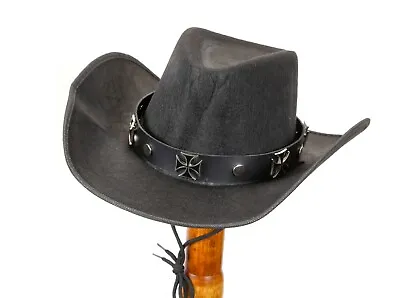 Black Iron Cross Rivet Hat Band For Cowboy Hats Steampunk Leather Thrash Metal  • $19.99