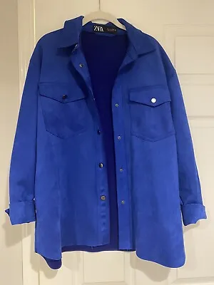 Zara Suede Blue Button Down Jacket Shacket • $35