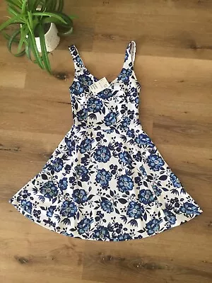 New With Tags H&M Summer Skater Dress Blue & White Floral Jersey Sundress Size 6 • $8.96