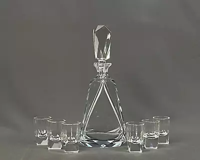 1920’s 7 Pc Moser Signed Art Deco Clear Decanter Set With 6 Glasses • $695