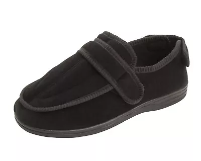 Mens Black Orthopaedic Eee Fit Extra Wide Opening Diabetic Slippers Uk Size 7-14 • £14.95