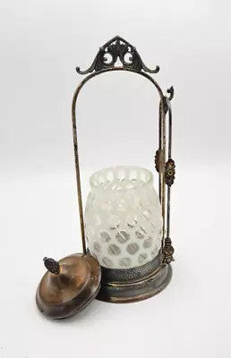 Antique Victorian Swirled Windows Glass Pickle Castor Meriden Silver Plate Stand • $199