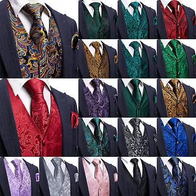 Men's Paisley Design Dress Vest And Neck Tie Hankie Set For Suit Or Tuxedo • $15.99