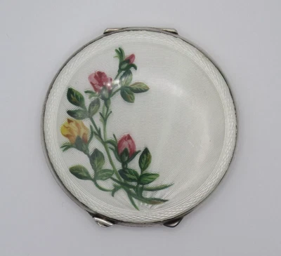 £250 • Buy Solid Silver & Guilloche Enamel Floral Compact J Gloster Ltd Birmingham 1946