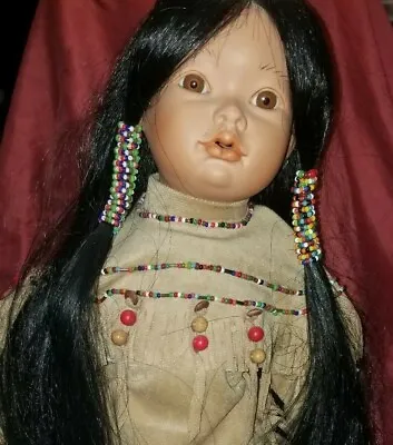 $12 • Buy REPRO Porcelain Doll VAL SHELTON Fawn REPAIR FOOT  OR PARTS 18  Native American 