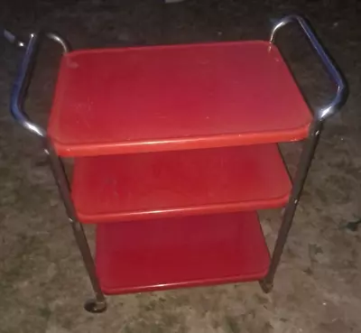 $229.99 • Buy Vintage Cosco Kitchen Utility Bar Cart- 3 Tier Red Chrome