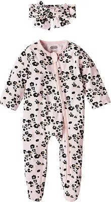 New Mud Pie Baby Girl Sleeper & Headband  3-6 Mos. LEOPARD Pink Footed Gift • $35