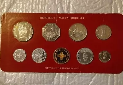 1978 Republic Of Malta Proof Set 9 Gem Coins Made By The Franklin Mint W/ COA • $45