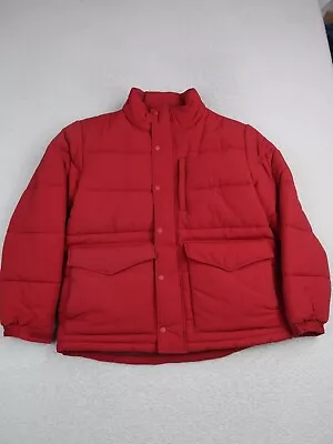 J Crew Men's Nordic Puffer Jacket Size Large Full Zip Red Nylon Pockets • $38.88
