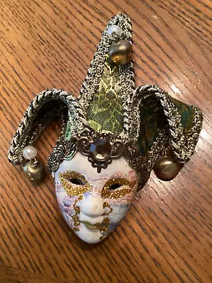 La Maschera Del Galeone Venetian Mask Green & Gold Handmade In Venice Italy 5  • $30